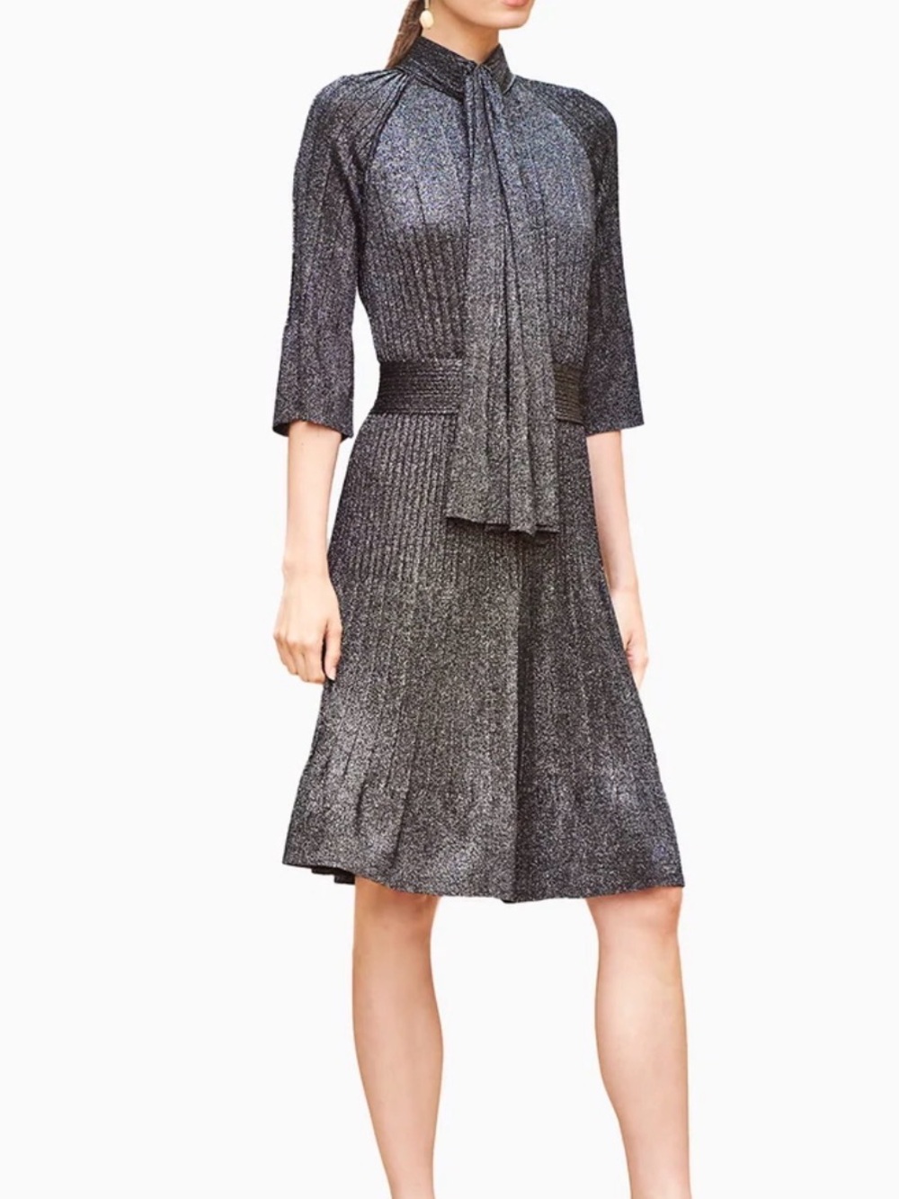 PAULA HIAN Fawn Shimmer Dress L Metallic French Designer $3286 Retail
